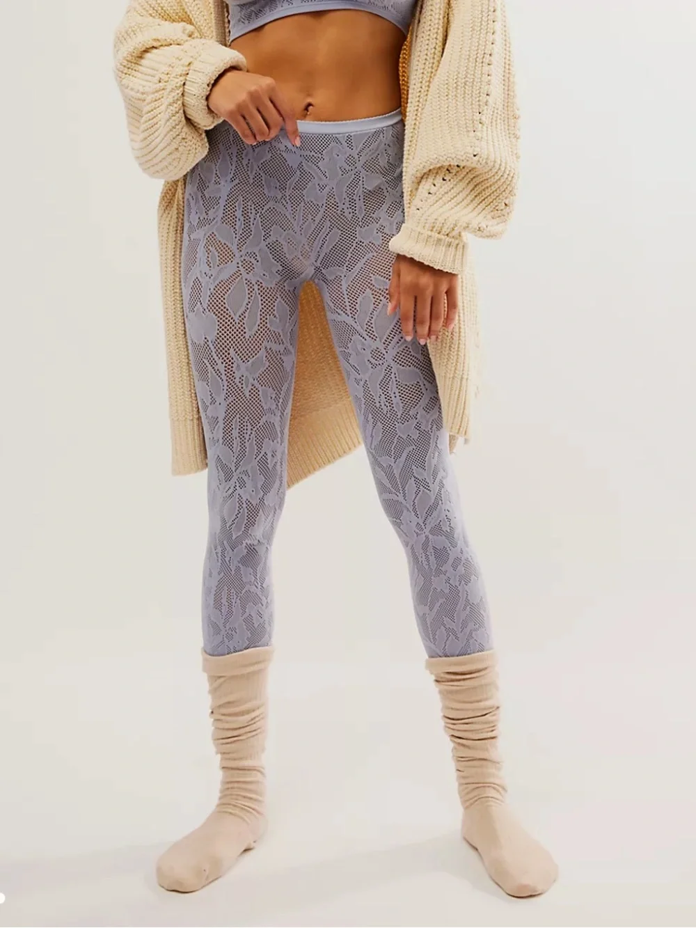 Free People Intimately Soft Focus Seamless Leggings SZ M in Blue Steel